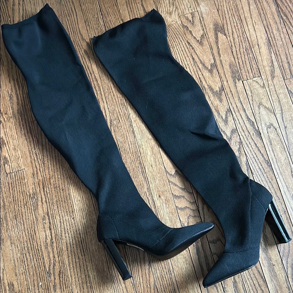 Asos Black Stretch Knit Kudos Over the Knew Boots